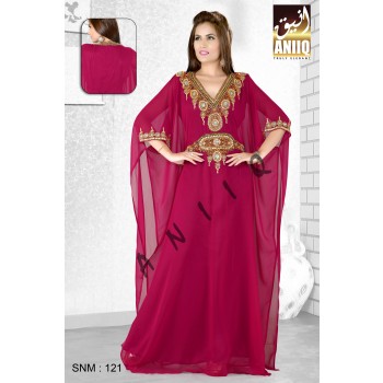 Burgundy   Embroidered   Faux Georgette   Farasha