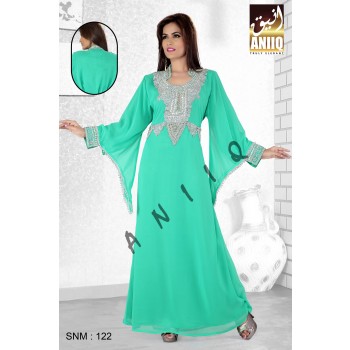 Sea Green   Embroidered   Faux Georgette   Kaftan