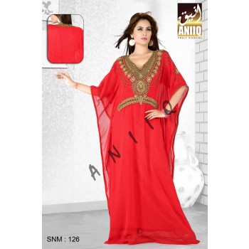 Red   Embroidered   Faux Georgette   Farasha