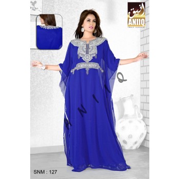 Royal Blue   Embroidered   Faux Georgette   Farasha