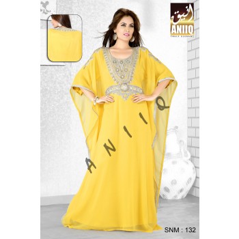 Yellow   Embroidered   Faux Georgette   Farasha