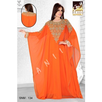 Orange   Embroidered   Faux Georgette   Farasha