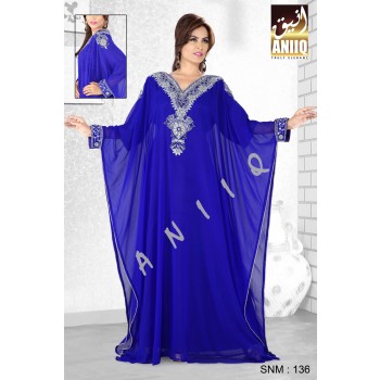 Royal Blue   Embroidered   Faux Georgette   Farasha