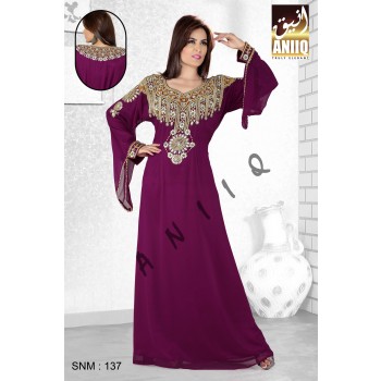 Purple   Embroidered   Faux Georgette   Kaftan