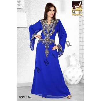 Royal Blue   Embroidered   Faux Georgette   Kaftan