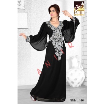 Black   Embroidered   Faux Georgette   Kaftan