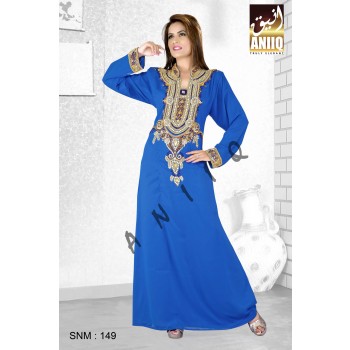 Royal Blue   Embroidered   Faux Georgette   Kaftan 