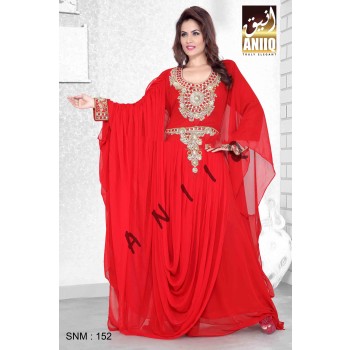 Red   Embroidered   Faux Georgette   Farasha