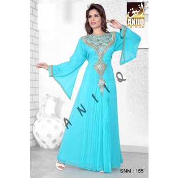 Sea Green   Embroidered   Faux Georgette   Kaftan