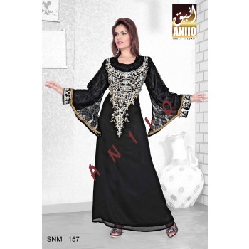 Black   Embroidered   Faux Georgette   Kaftan