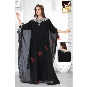 Black   Embroidered   Faux Georgette   Farasha