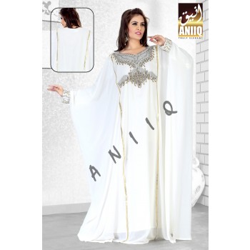 Off White   Embroidered   Faux Georgette   Kaftan