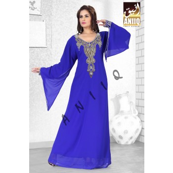 Royal Blue   Embroidered   Faux Georgette   Kaftan