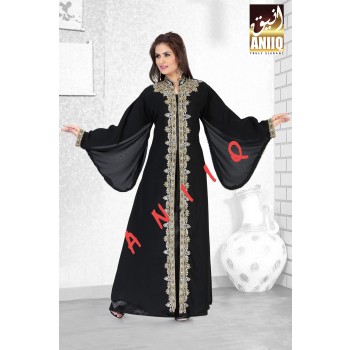 Black   Embroidered   Faux Georgette   Kaftan