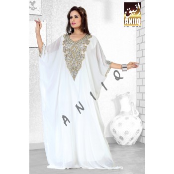 Off White   Embroidered   Faux Georgette   Farasha