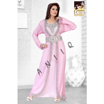 Baby Pink   Embroidered   Faux Georgette   Kaftan