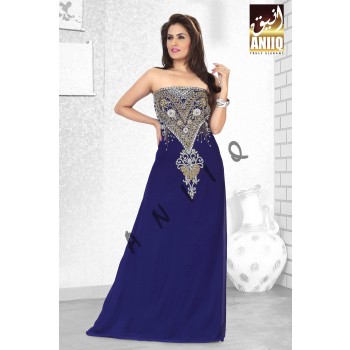 Dark Blue   Embroidered   Faux Georgette   Fustan