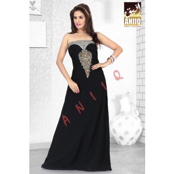 Black   Embroidered   Faux Georgette   Fustan