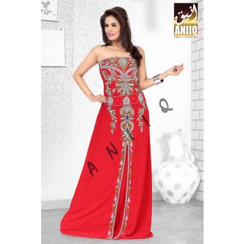 Red   Embroidered   Faux Georgette   Fustan
