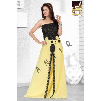 Yellow   Embroidered   Faux Georgette   Fustan