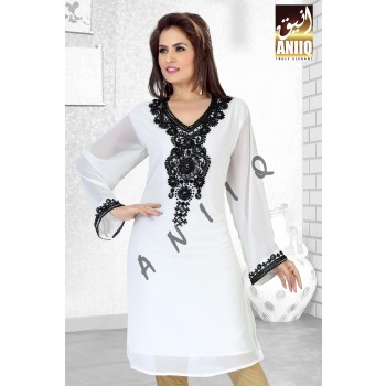 off white + embroidered + faux georgette + kurti