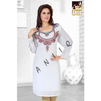 off white + embroidered + faux georgette + kurti