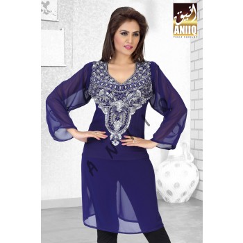 Dark Blue   Embroidered   Faux Georgette   Kurti