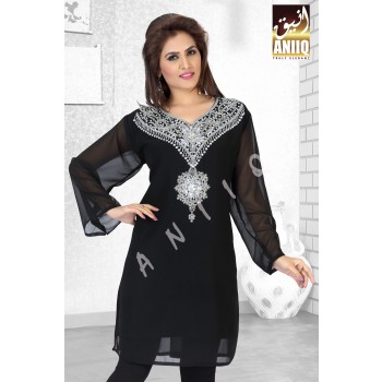 Black   Embroidered   Faux Georgette   Kurti