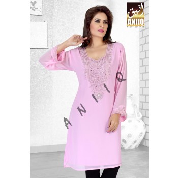 Baby Pink   Embroidered   Faux Georgette   Kurti