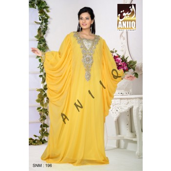 Yellow   Embroidered   Faux Georgette   Farasha