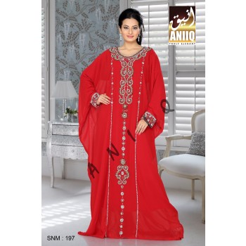 Red   Embroidered   Faux Georgette   Farasha