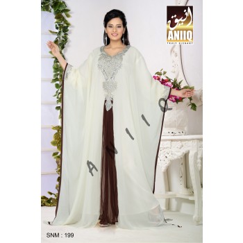 Off White And Brown   Embroidered   Faux Georgette   Farasha