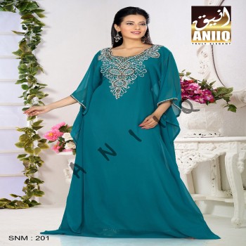 Turquoise Blue   Embroidered   Faux Georgette   Farasha