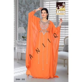 Orange   Embroidered   Faux Georgette   Farasha