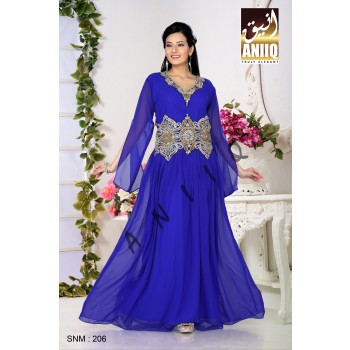 Royal Blue   Embroidered   Faux Georgette   Kaftan