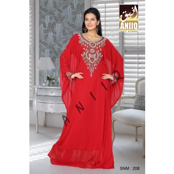 Red   Embroidered   Faux Georgette   Farasha