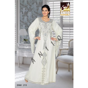 Off White   Embroidered   Faux Georgette   Kaftan