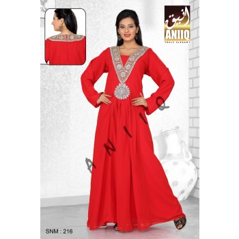 Red   Embroidered   Faux Georgette   Kaftan