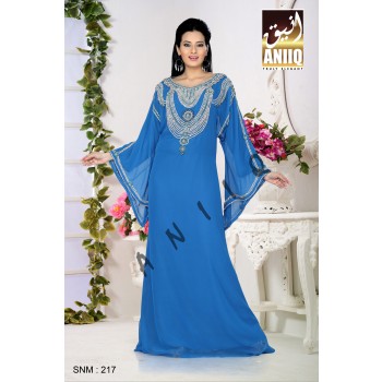 Blue   Embroidered   Faux Georgette   Kaftan