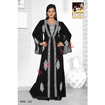 Black   Embroidered   Faux Georgette   Kaftan