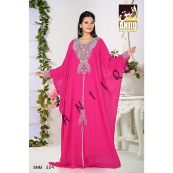 Fuchsia Pink   Embroidered   Faux Georgette   Farasha