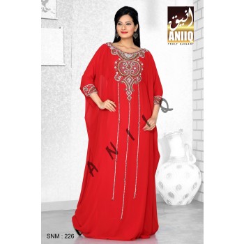 Red   Embroidered   Faux Georgette   Farasha