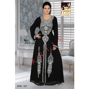 Black   Embroidered   Faux Georgette   Kaftan