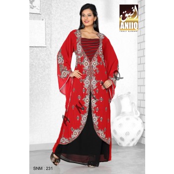 Red And Black   Embroidered   Faux Georgette   Kaftan