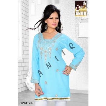 Sky Blue   Embroidered   Faux Georgette   Kurti