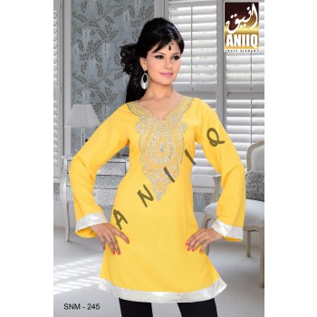 Yellow   Embroidered   Faux Georgette   Kurti