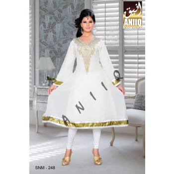 Off White   Embroidered   Faux Georgette   Kurti