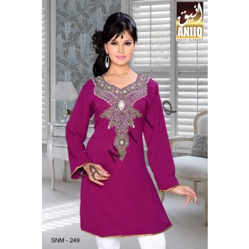 Purple   Embroidered   Faux Georgette   Kurti