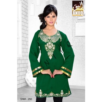 Bottle Green   Embroidered   Faux Georgette   Kurti