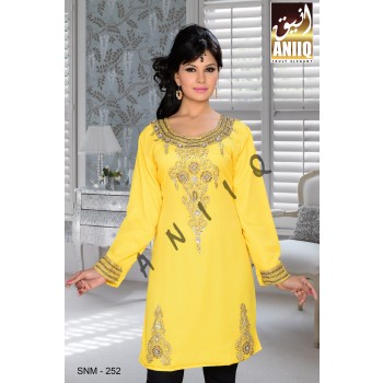 Yellow   Embroidered   Faux Georgette   Kurti